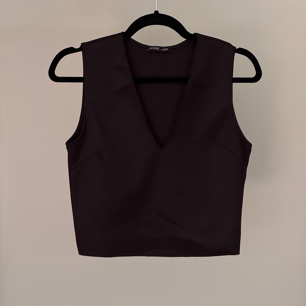Zara Black Sleeveless Crop Tank Top